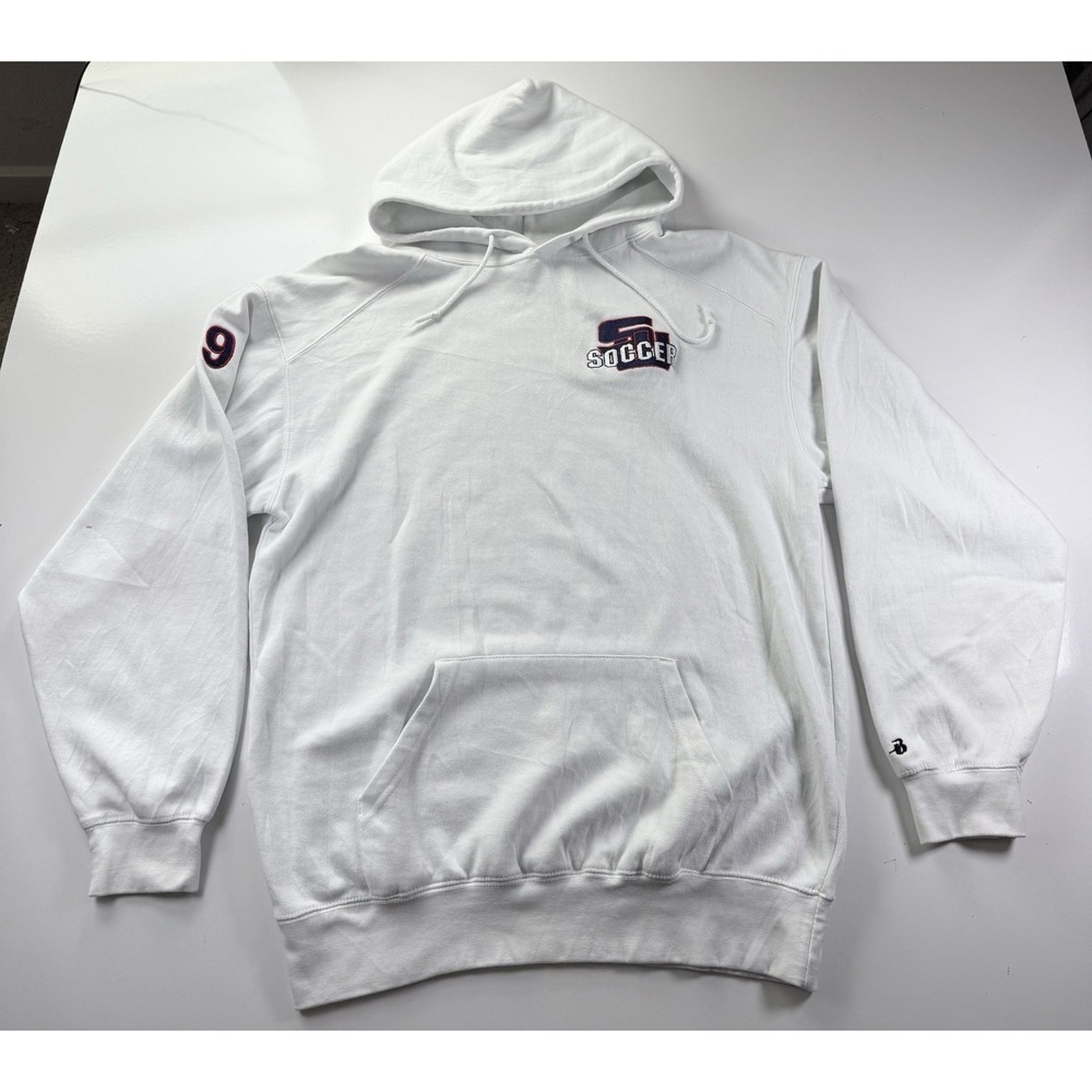 Badger Sport Men's Size XL White Fleece Pocketed Pullover Hoodie Embroidered